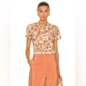 Nanushka Guy Watercolor Floral Short-Sleeve Tee in Peach, Green & Cream